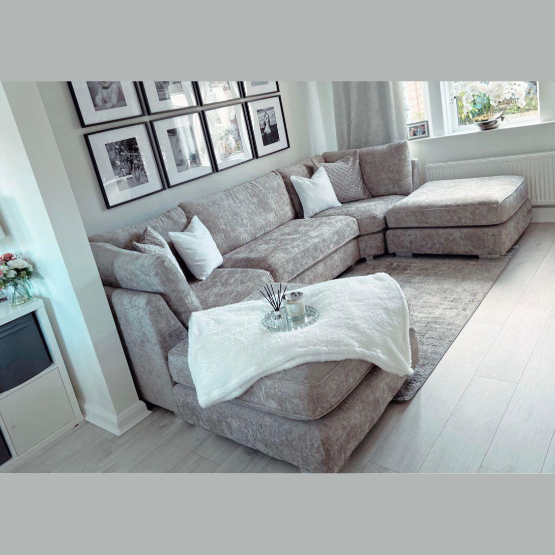 Bishop U Shape Corner Sofa Luxe Chenille Truffle Full Back