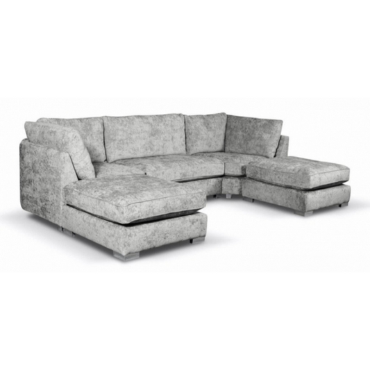 Bishop U Shape Corner Sofa Luxe Chenille Silver