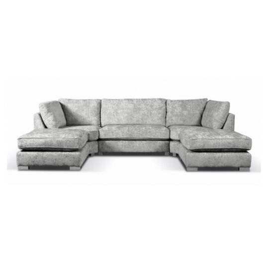 Bishop U Shape Corner Sofa Luxe Chenille Silver