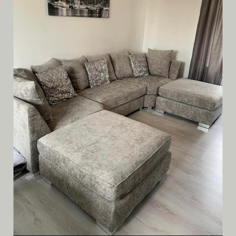 Bishop U Shape Corner Sofa Luxe Chenille Truffle Scatter Back