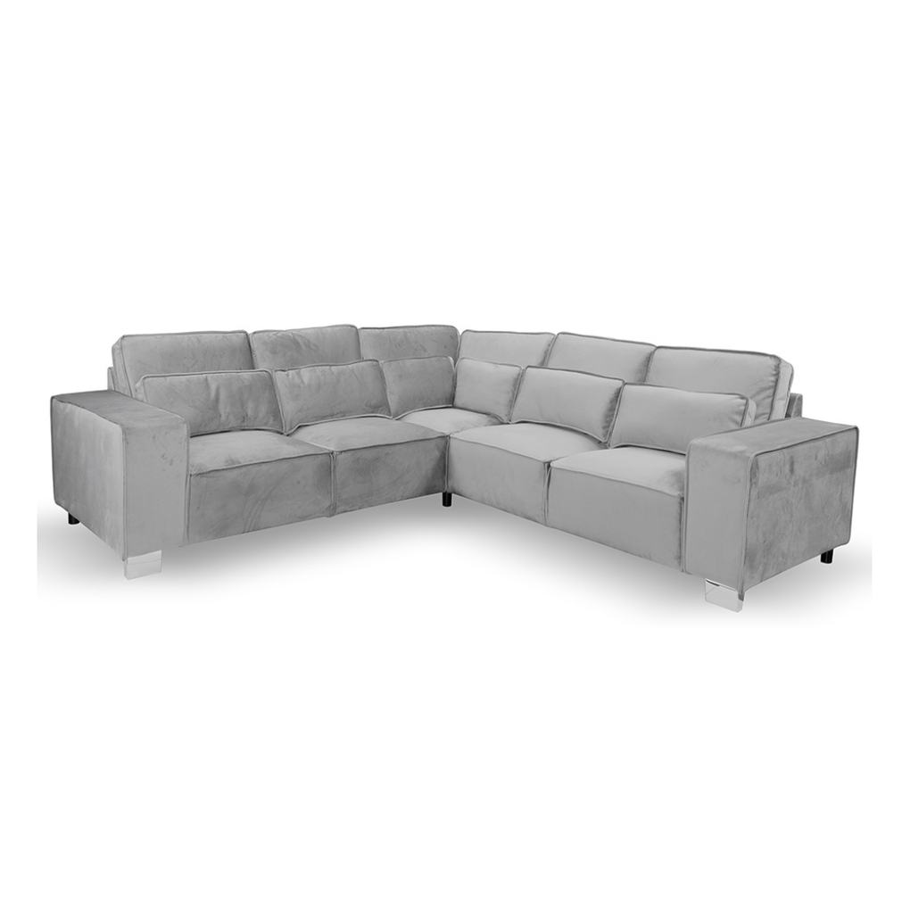 Sloane Luxury Large Double Corner Sofa Plush Velvet Silver