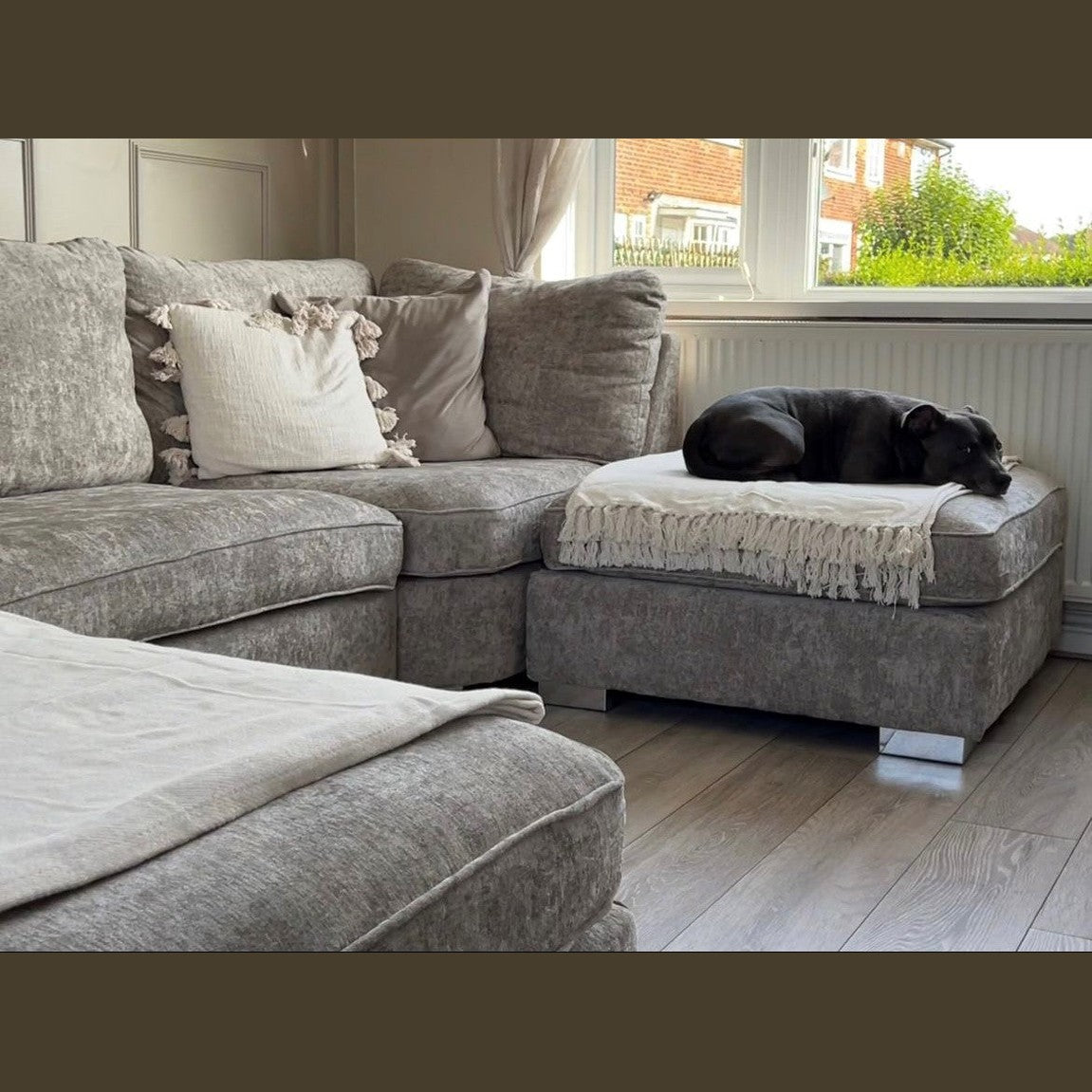 Bishop U Shape Corner Sofa Luxe Chenille Silver