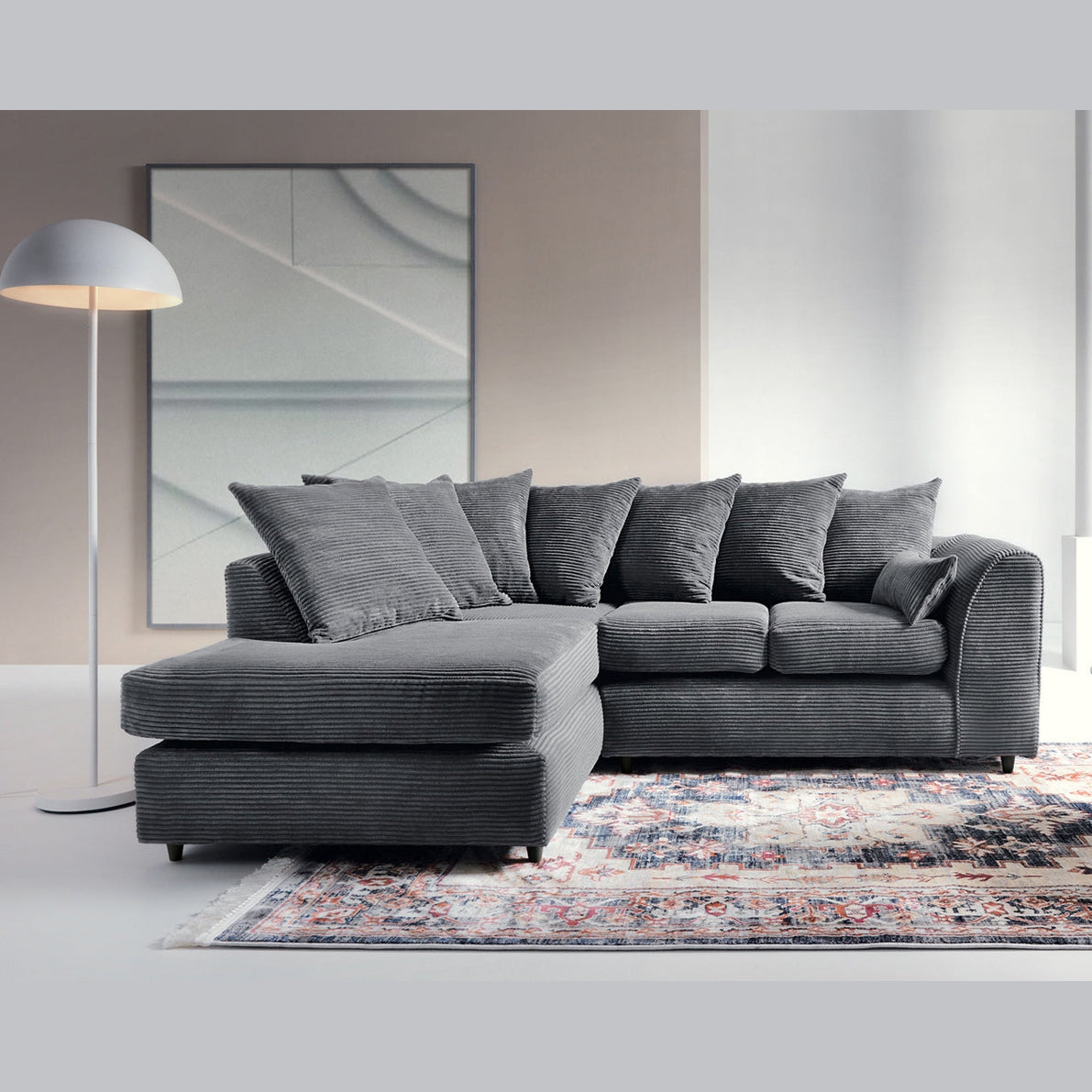 Jumbo Cord Corner Sofa Grey